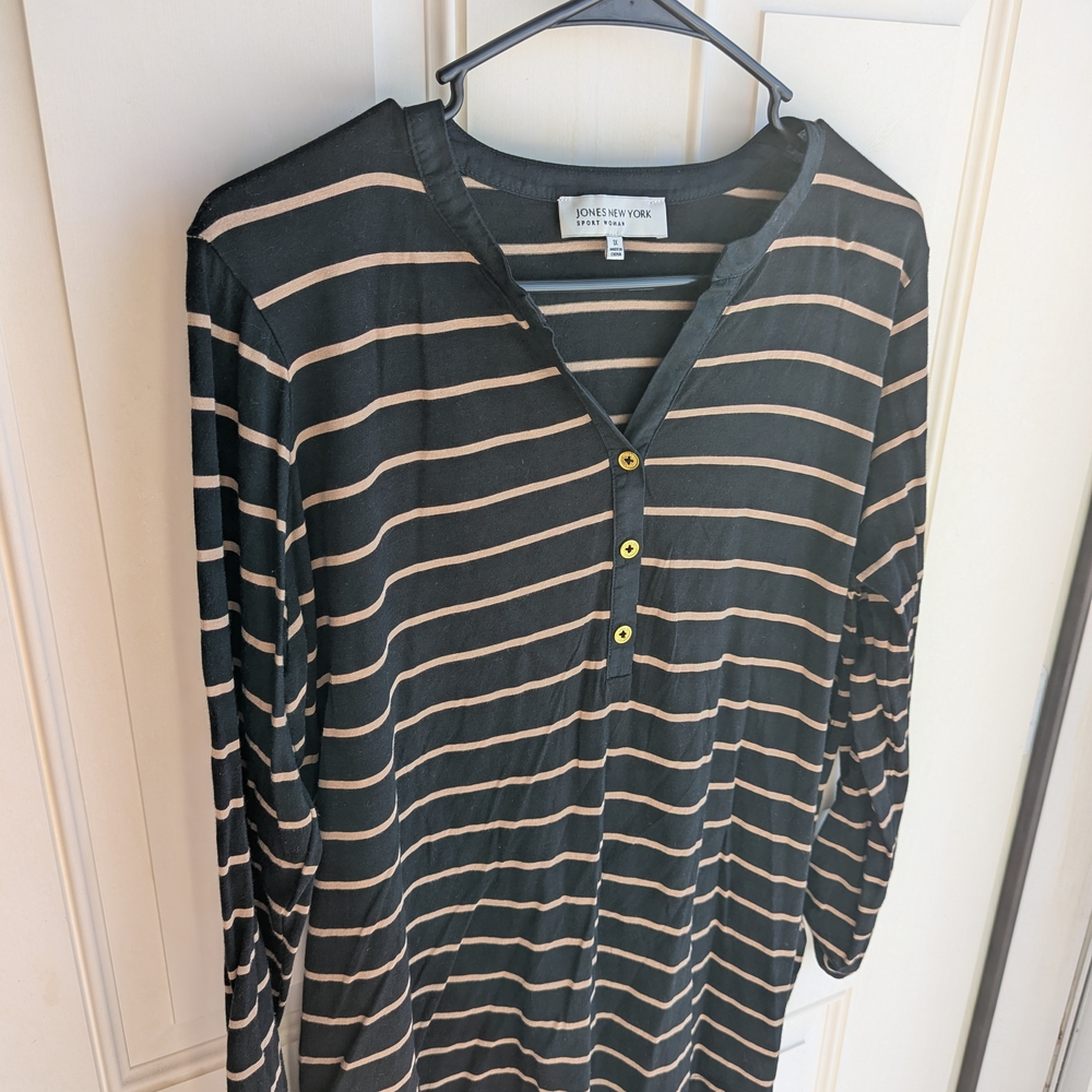 Jones New York Black and Tan Striped Women's Top